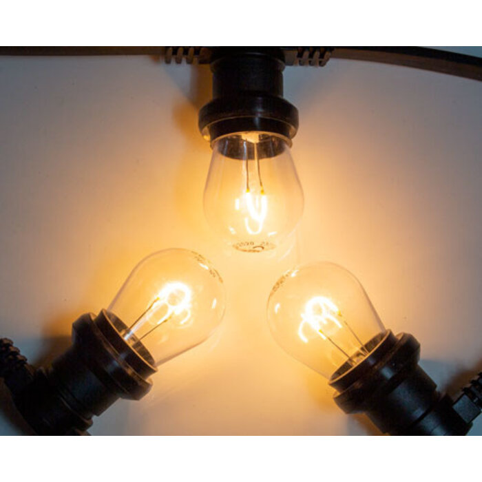 Amlux Koppelbare zwarte prikkabel 25 meter met 25 warm  witte gebogen filament LED kogellampen