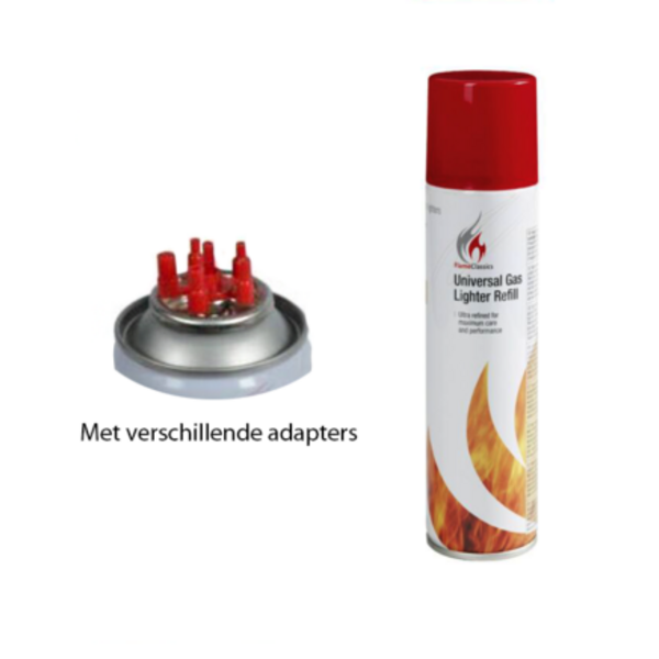 Navulbus butaangas / aanstekergas – universeel 300 ml – met verschillende verloopstukken