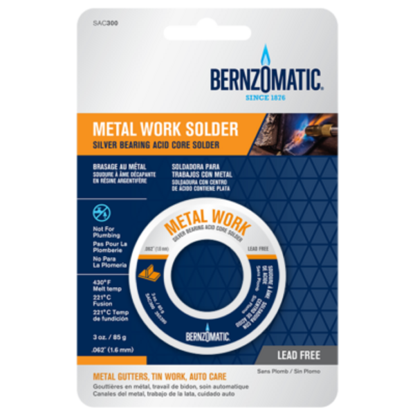Bernzomatic Bernzomatic soldeerdraad voor “Metaal” toepassingen – 1,6 mm – Zilver dragend – SAC300