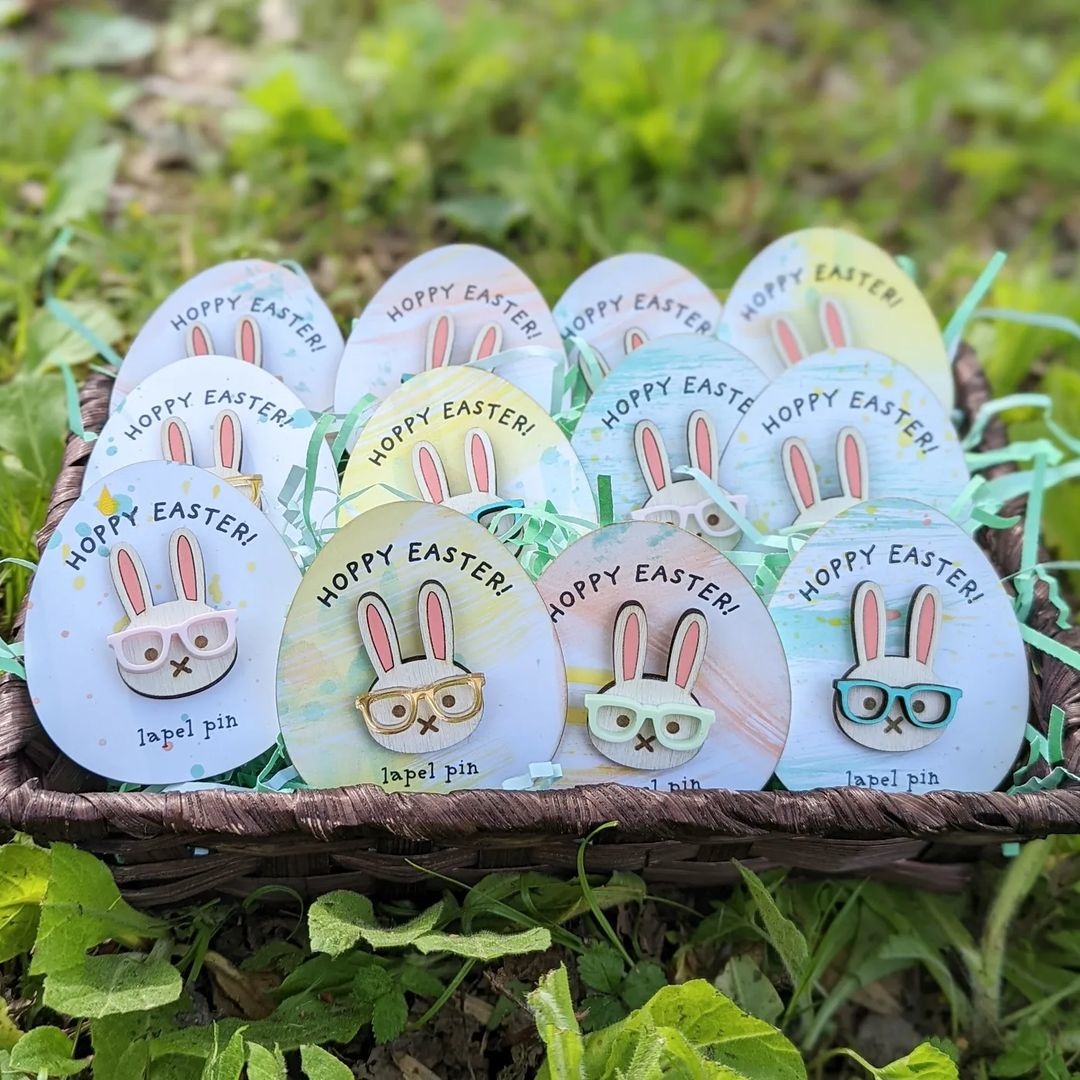 Easter bunny pins made with a FLUX laser cutter