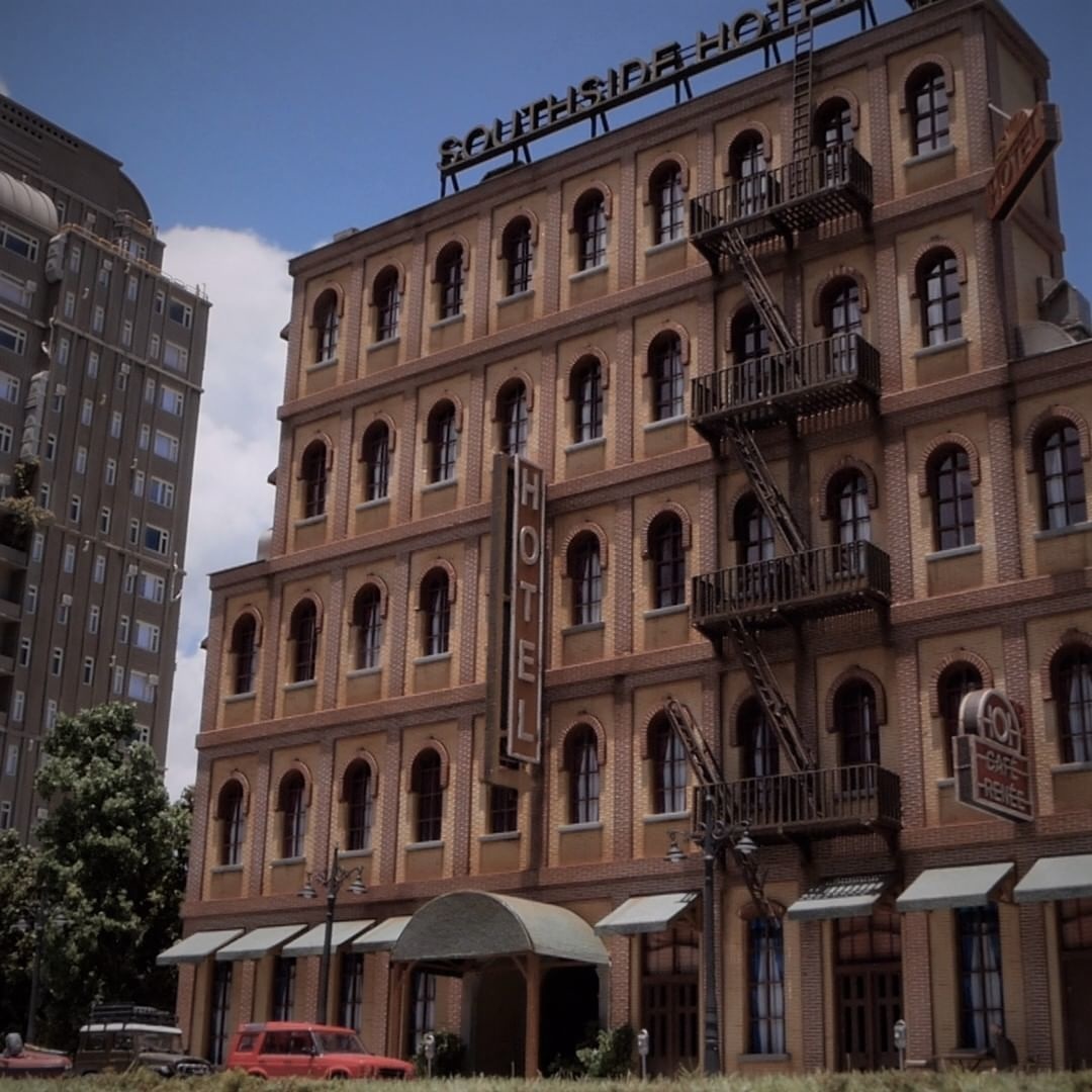 A model of a hotel, made with a laser cutter