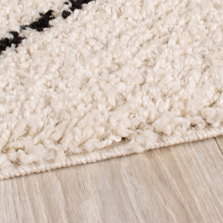 Teppich Hochflor Quadrat - Grand Lines Creme Schwarz