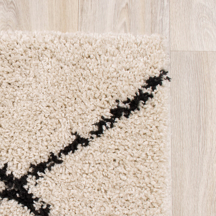 Teppich Hochflor Quadrat - Grand Lines Creme Schwarz