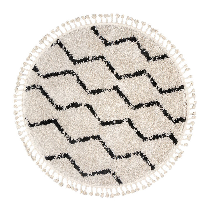 Teppich Hochflor Rund - Grand Wire Weave Creme Schwarz