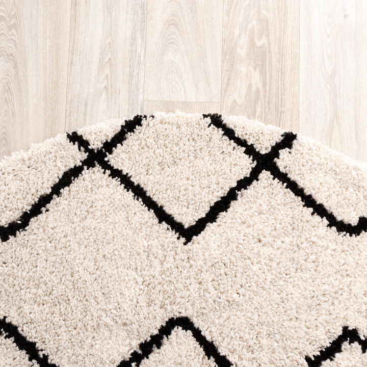 Teppich Hochflor Rund - Grand Diamond Creme Schwarz