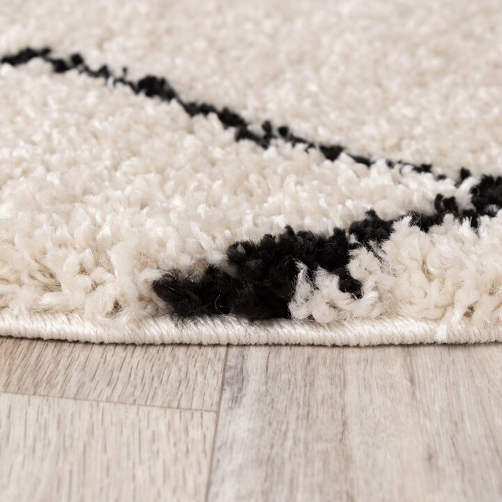 Teppich Hochflor Rund - Grand Diamond Creme Schwarz