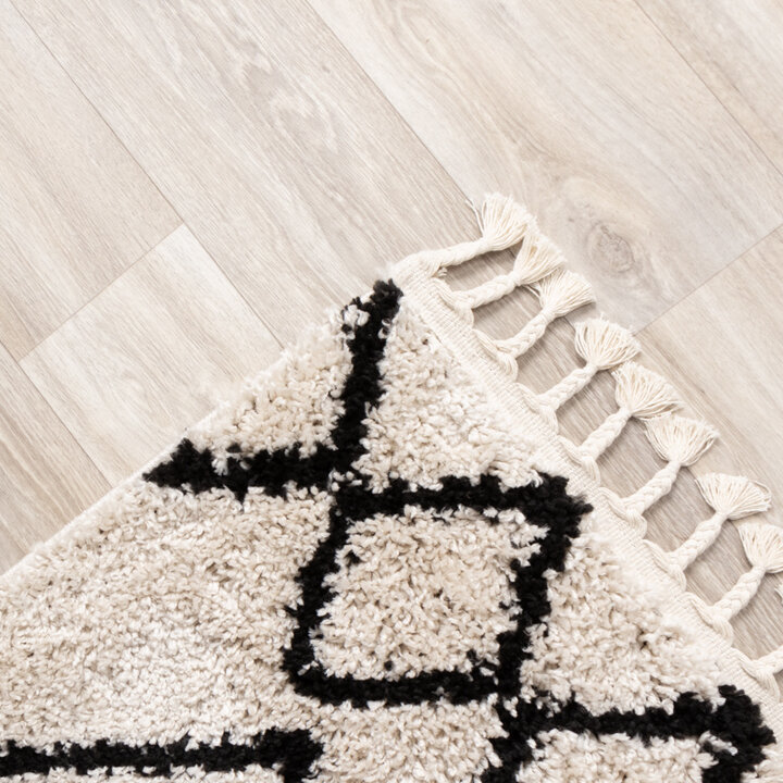 Teppich Hochflor - Grand Diamond Weave Creme Schwarz