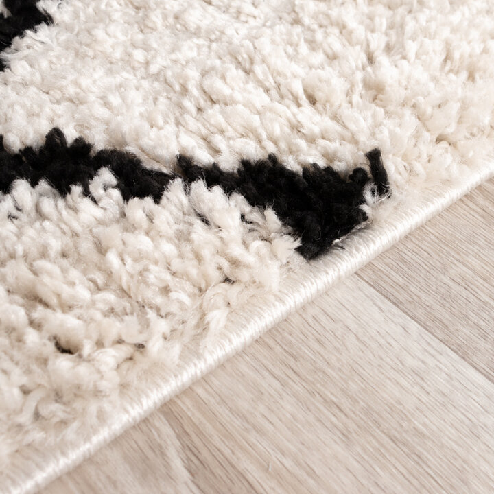 Teppich Hochflor - Grand Diamond Weave Creme Schwarz