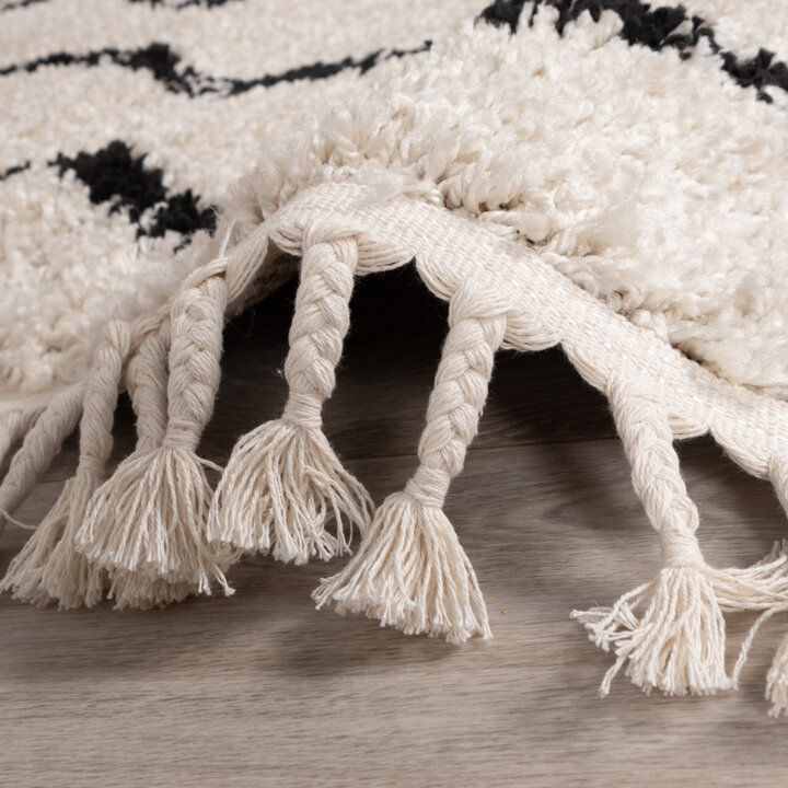 Teppich Hochflor - Grand Diamond Weave Creme Schwarz