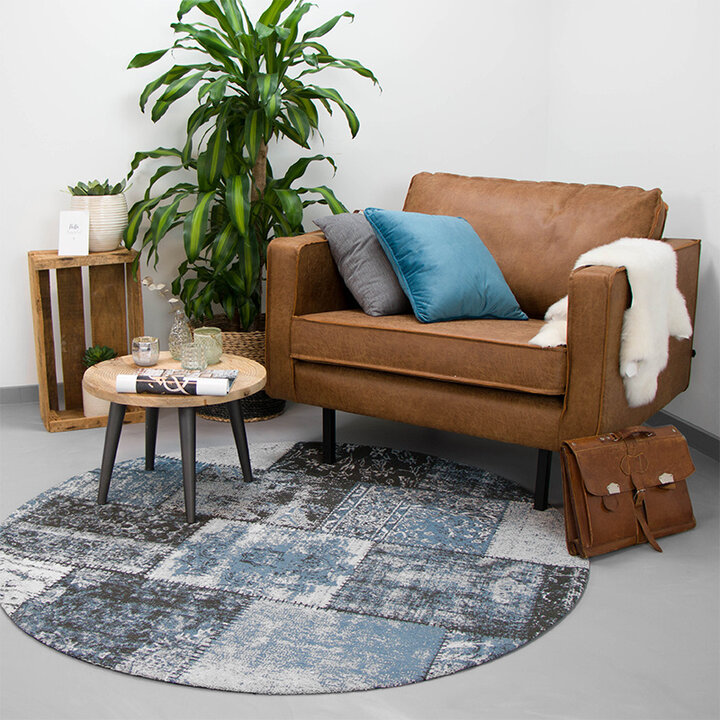 Teppich Patchwork Rund - Dreams Grau Blau