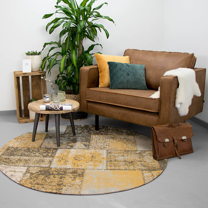 Teppich Patchwork Rund - Dreams Ockergelb