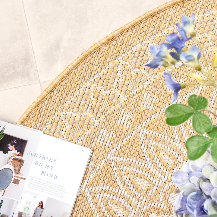 In- & Outdoor Teppich Rund - Summer Azteca Gelb