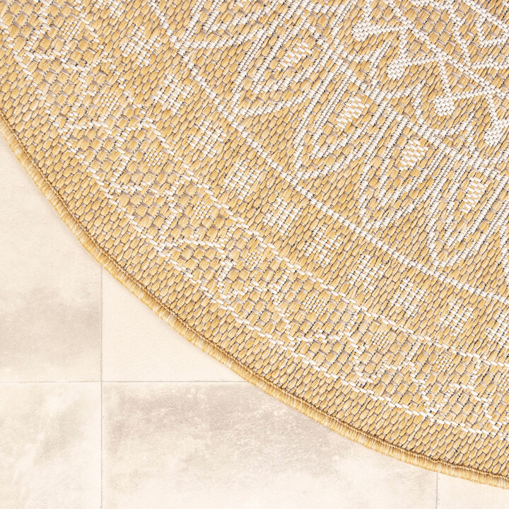 In- & Outdoor Teppich Rund - Summer Azteca Gelb
