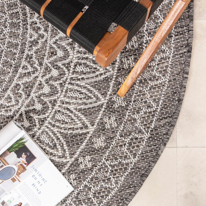 In- & Outdoor Teppich Rund - Summer Azteca Grau