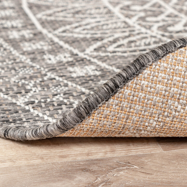 In- & Outdoor Teppich Rund - Summer Azteca Grau