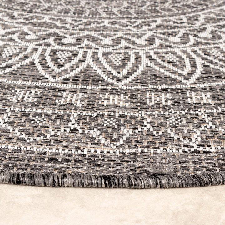 In- & Outdoor Teppich Rund - Summer Azteca Grau