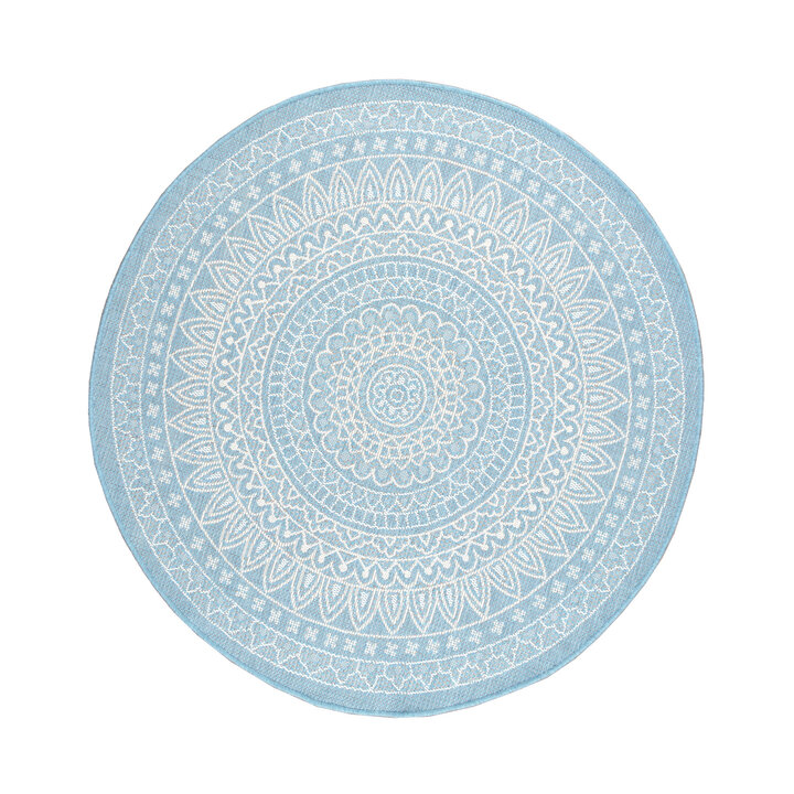 In- & Outdoor Teppich Rund - Summer Azteca Hellblau