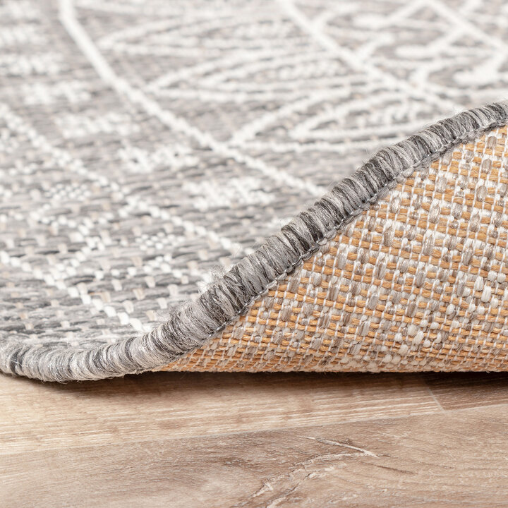 In- & Outdoor Teppich Rund - Summer Azteca Hellgrau