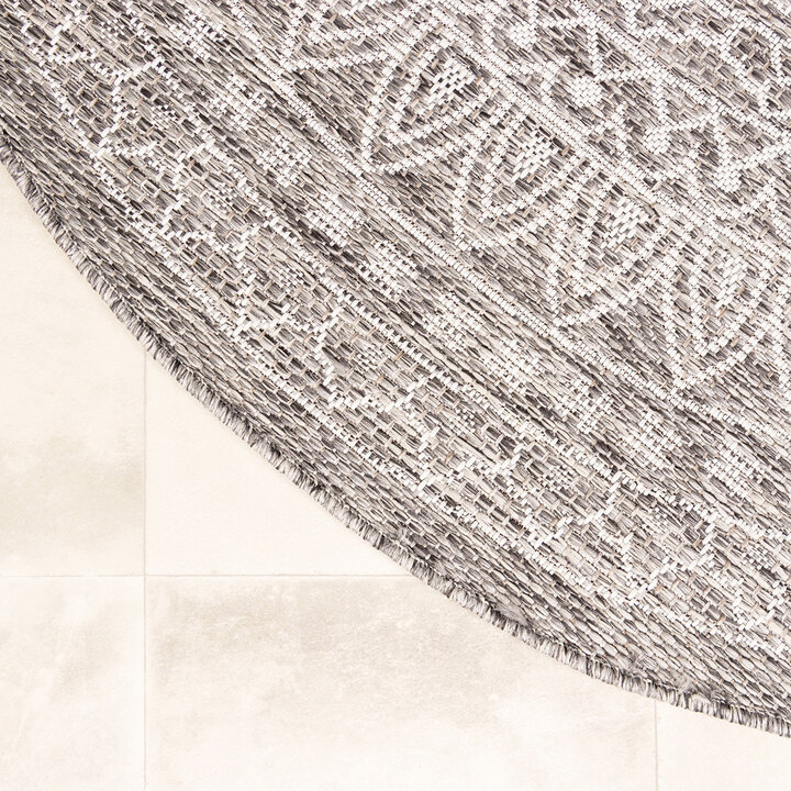 In- & Outdoor Teppich Rund - Summer Azteca Hellgrau
