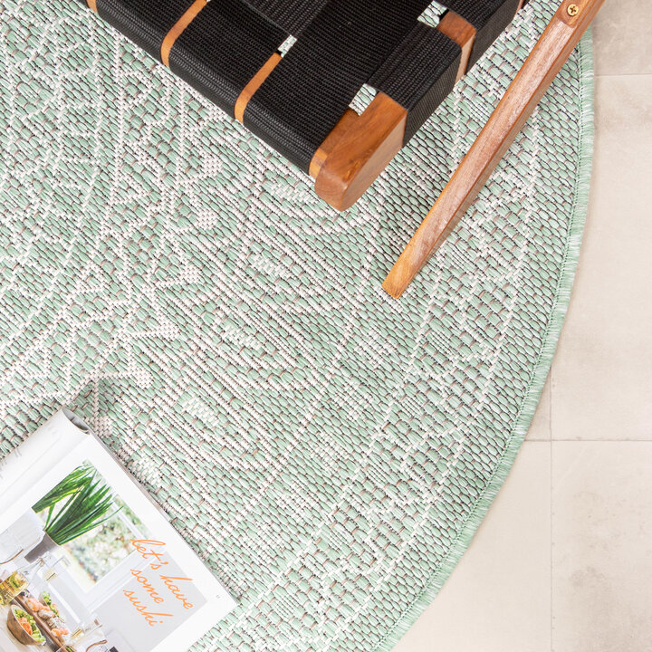 In- & Outdoor Teppich Rund - Summer Azteca Mint