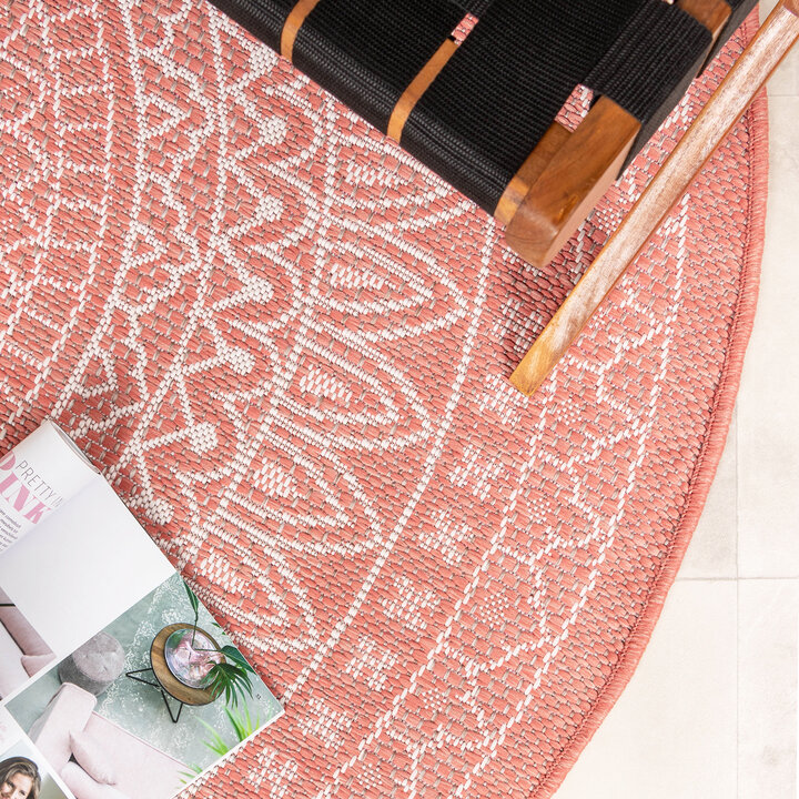 In- & Outdoor Teppich Rund - Summer Azteca Rosa