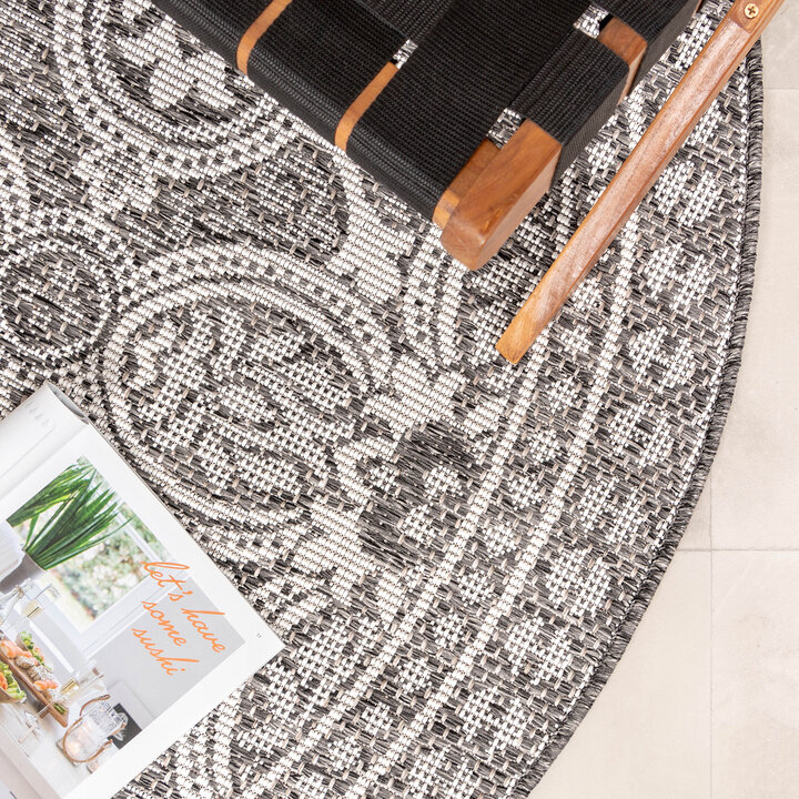 In- & Outdoor Teppich Rund - Summer Oriental Grau