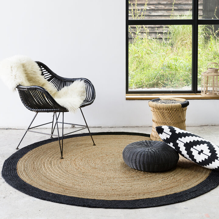 Jute Teppich Rund - Fair Natur Schwarz