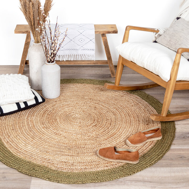 Jute Teppich Rund - Fair Natur Grün
