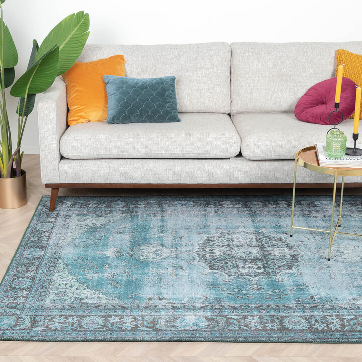 Teppich Vintage - Estate Medaillon Blau Grün