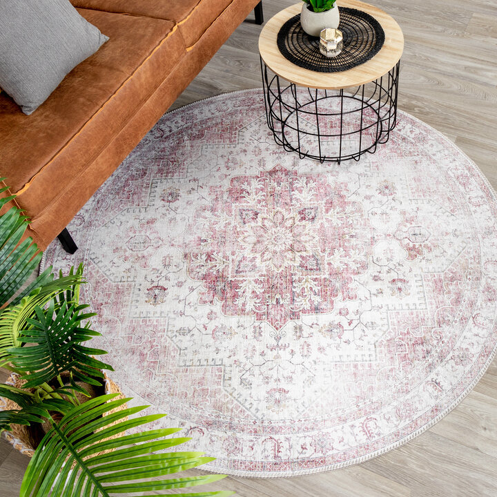 Teppich Vintage Rund - Lago Rot Rosa