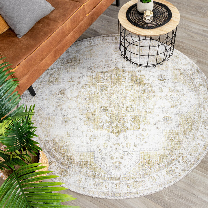 Teppich Vintage Rund - Lago Grün Creme