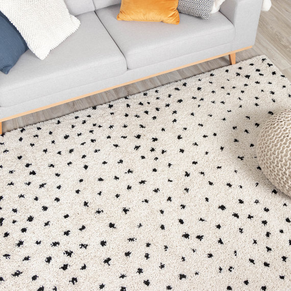 FRAAI | Home & Living Teppich Hochflor - Grand Dots Creme Schwarz