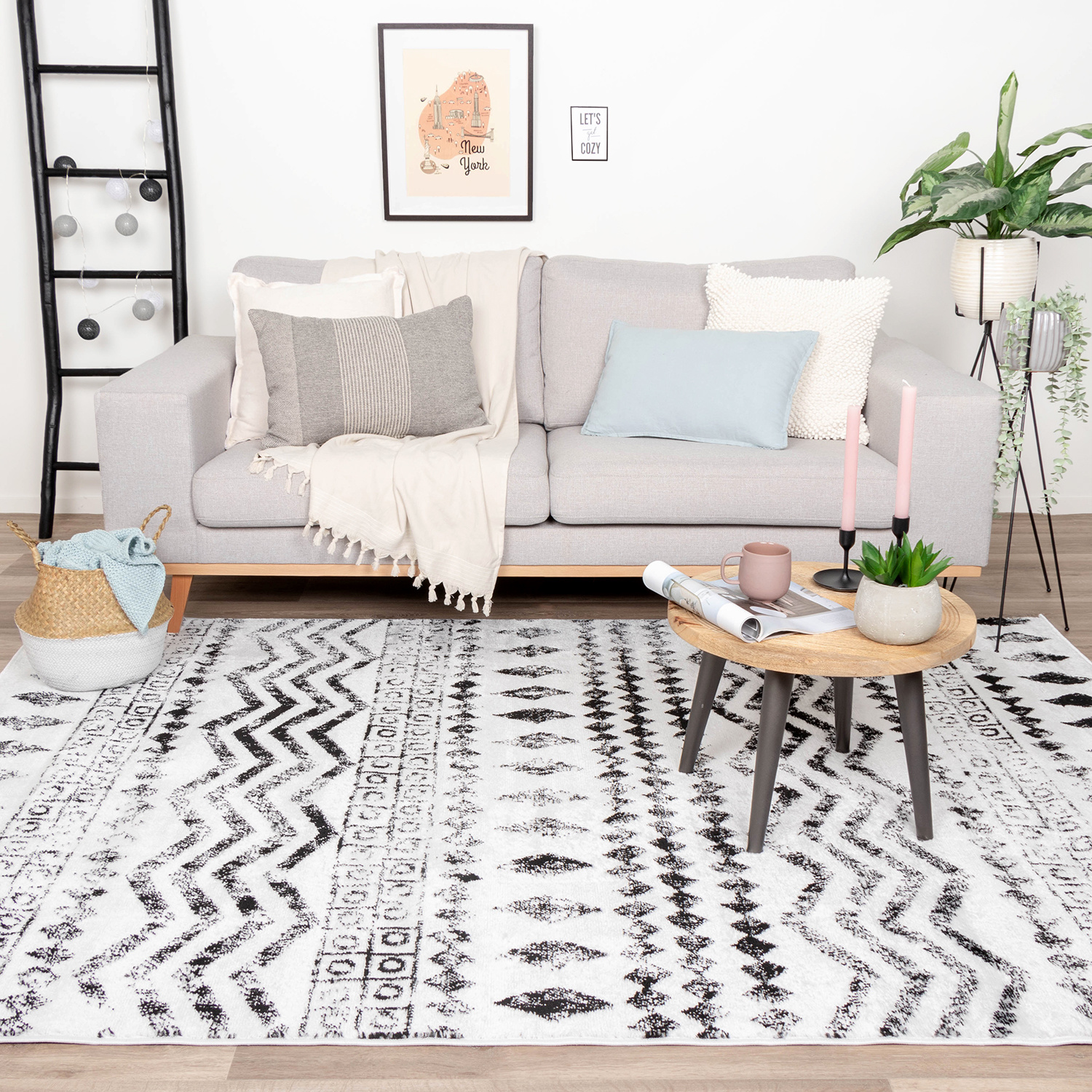 Skandinavische Teppich - Scandi Noak Schwarz Weiß