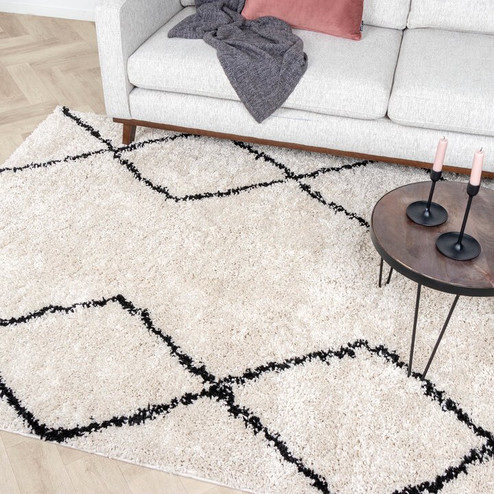 Teppich Hochflor - Sensa Double Creme Schwarz