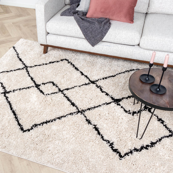 FRAAI | Home & Living Teppich Hochflor - Sensa Pair Creme Schwarz