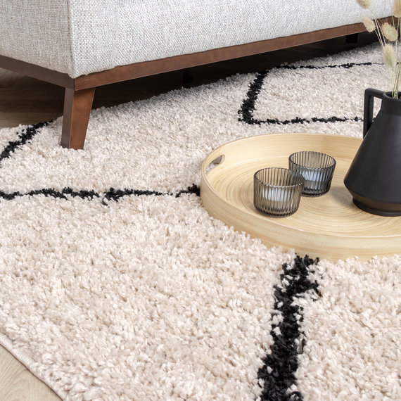 FRAAI | Home & Living Teppich Hochflor - Sensa Square Creme Schwarz