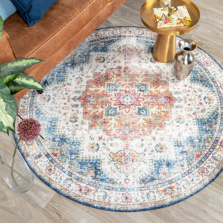 Teppich Vintage Rund - Azara Hellblau