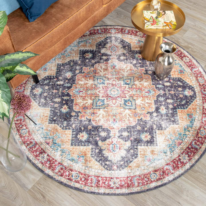 Teppich Vintage Rund - Azara Blau Rot