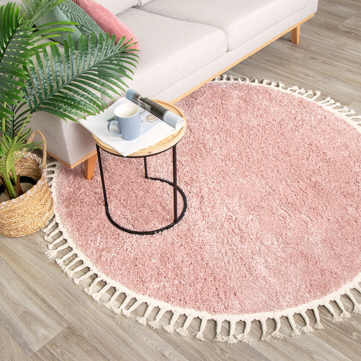 Teppich Hochflor Rund - Lofty Fringe Rosa