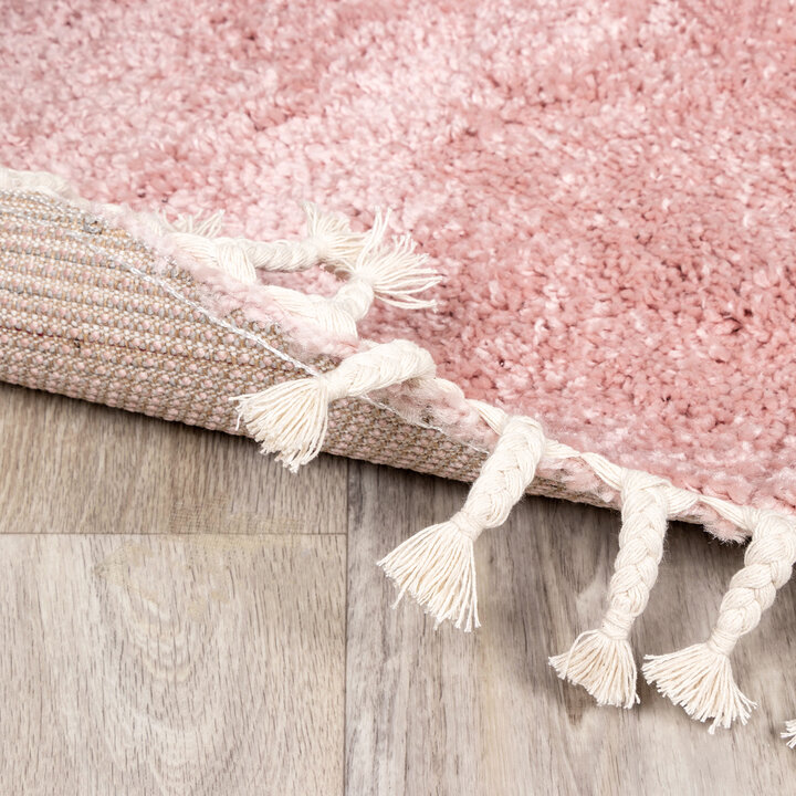 Teppich Hochflor Rund - Lofty Fringe Rosa