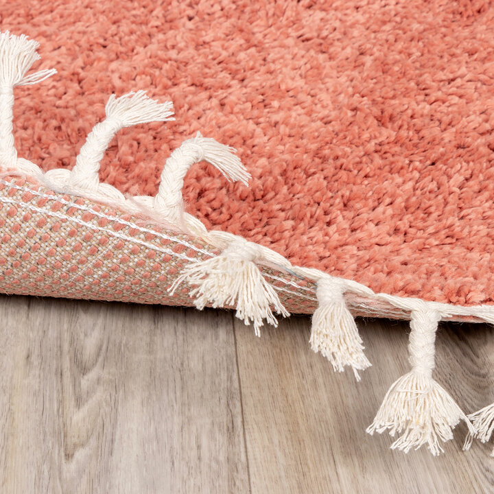 Teppich Hochflor Rund - Lofty Fringe Orange Rosa