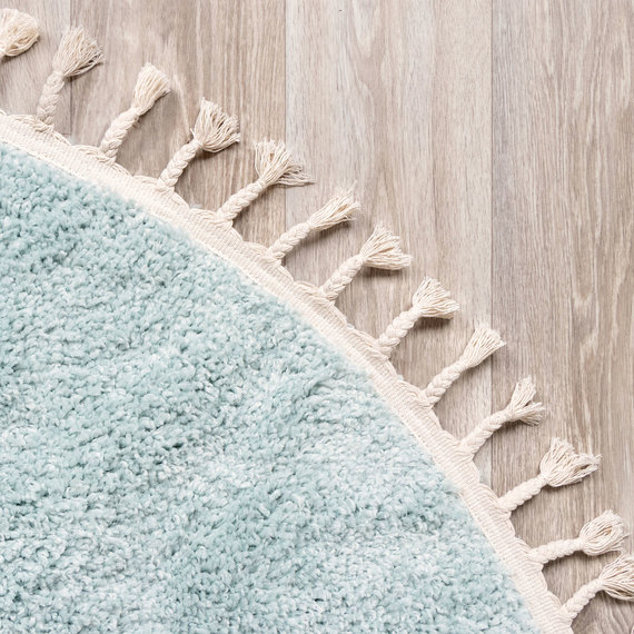 FRAAI | Home & Living Teppich Hochflor Rund - Lofty Fringe Hellblau Türkis