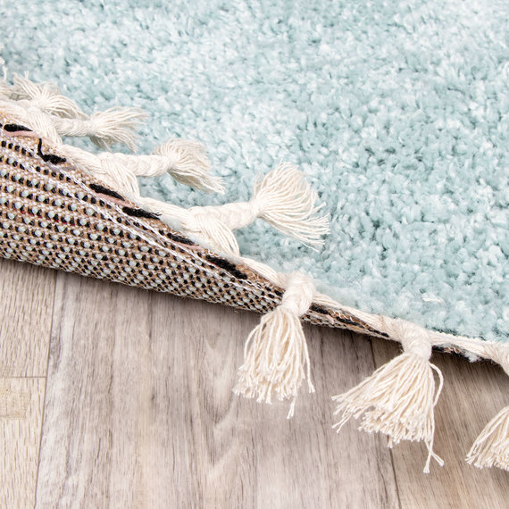 FRAAI | Home & Living Teppich Hochflor Rund - Lofty Fringe Hellblau Türkis