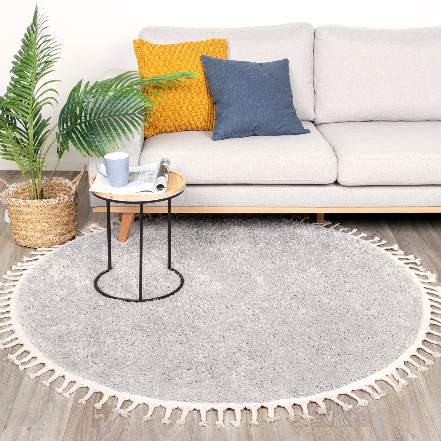 Teppich Hochflor Rund - Lofty Fringe Hellgrau