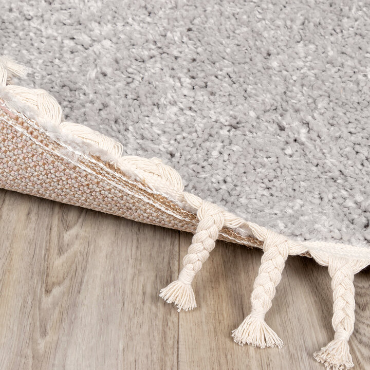 Teppich Hochflor Rund - Lofty Fringe Hellgrau