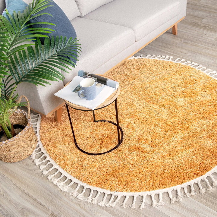 Teppich Hochflor Rund - Lofty Fringe Gelb