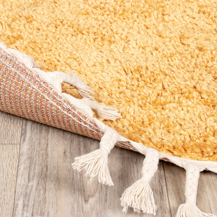 Teppich Hochflor Rund - Lofty Fringe Gelb