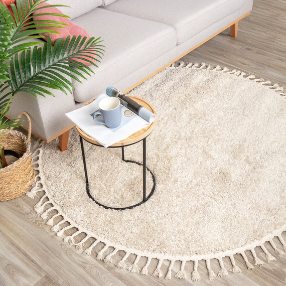 FRAAI | Home & Living Teppich Hochflor Rund - Lofty Fringe Creme Weiß