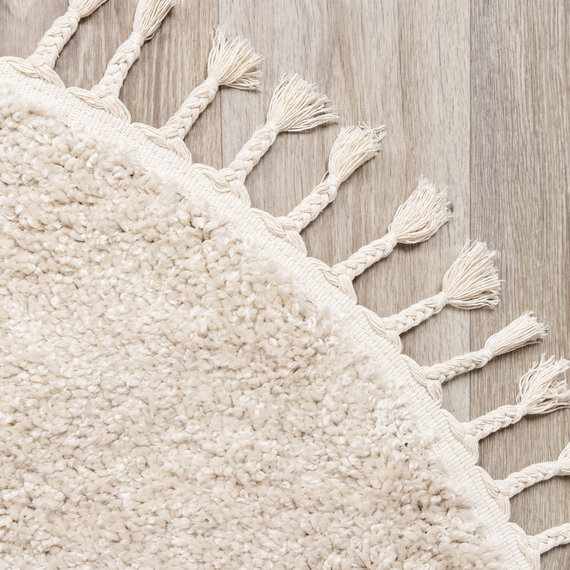 FRAAI | Home & Living Teppich Hochflor Rund - Lofty Fringe Creme Weiß