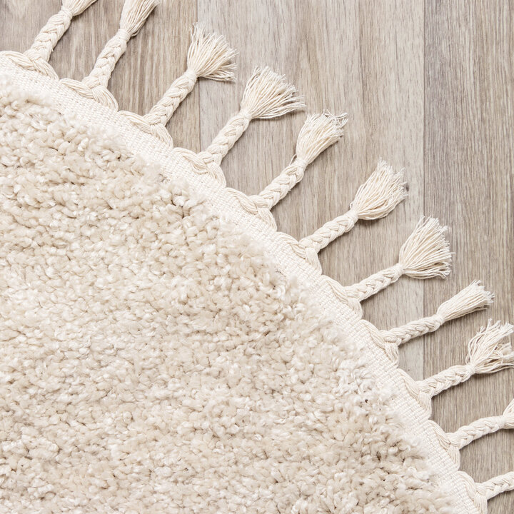 Teppich Hochflor Rund - Lofty Fringe Creme Weiß